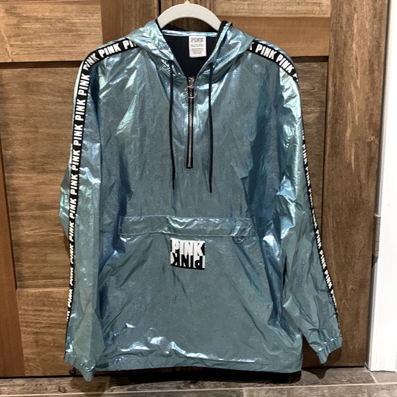 PINK Victoria’s Secret Foil Iridescent Pullover Jacket Light Blue XS/S N… - Picture 2 of 13